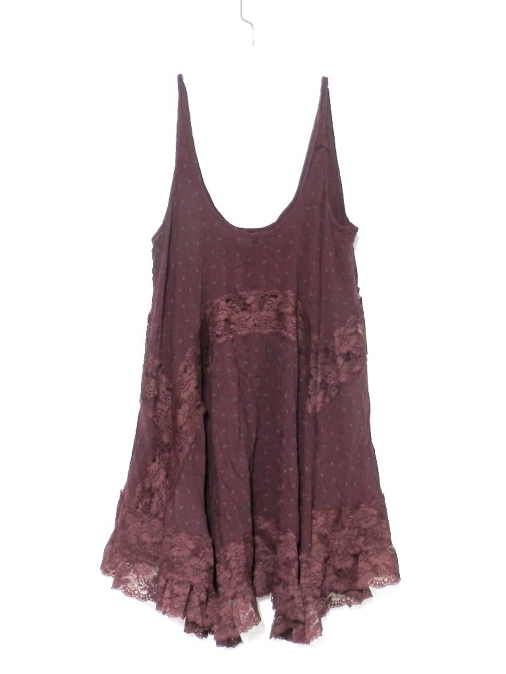 Free People Lace-Trim Swing Mini Slip Dress in Plum, Size L